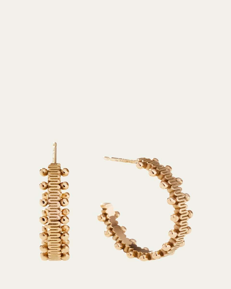 Beaded 18K Satin Gold Medium Hoop Earrings
